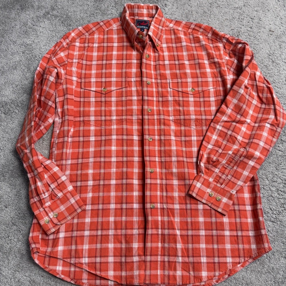 Roper Men's Medium Long Sleeve Button Down Orange Western